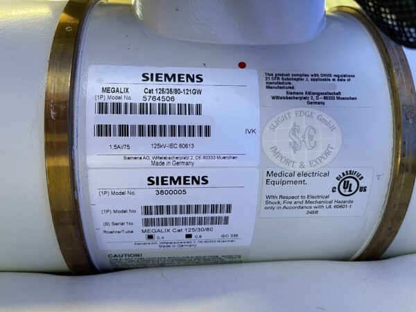 Siemens MEGALIX Cat Plus 125/35/80 X-Ray Tube PN: 3800005 / 5764506 Datenschild