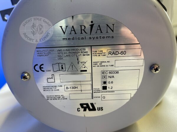 Varian Medical RAD-60 X-ray Tube PN: B-130H Datenschild