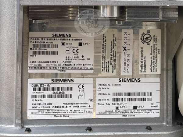 Siemens DURA 352-MV Röntgenröhre - PN 5534990 - Datenschild