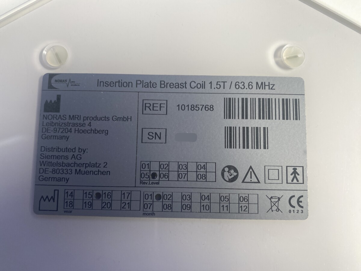 Siemens - Insertion Plate Breast Coil - Einlegeplatte für die Brustspule - PN 10185768