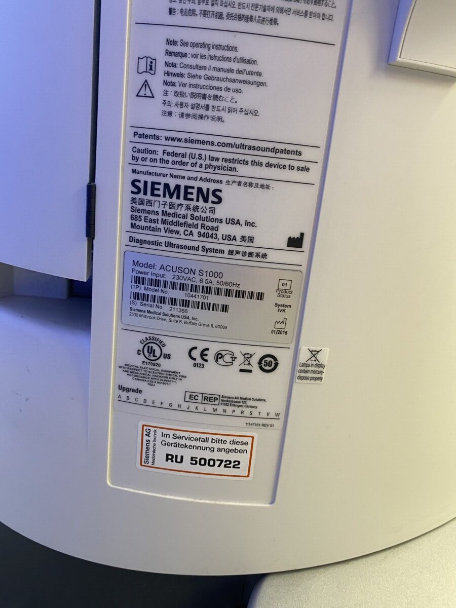 Siemens - Ultrasound System - Ultraschallgerät - ACUSON S1000 - REF 10441701