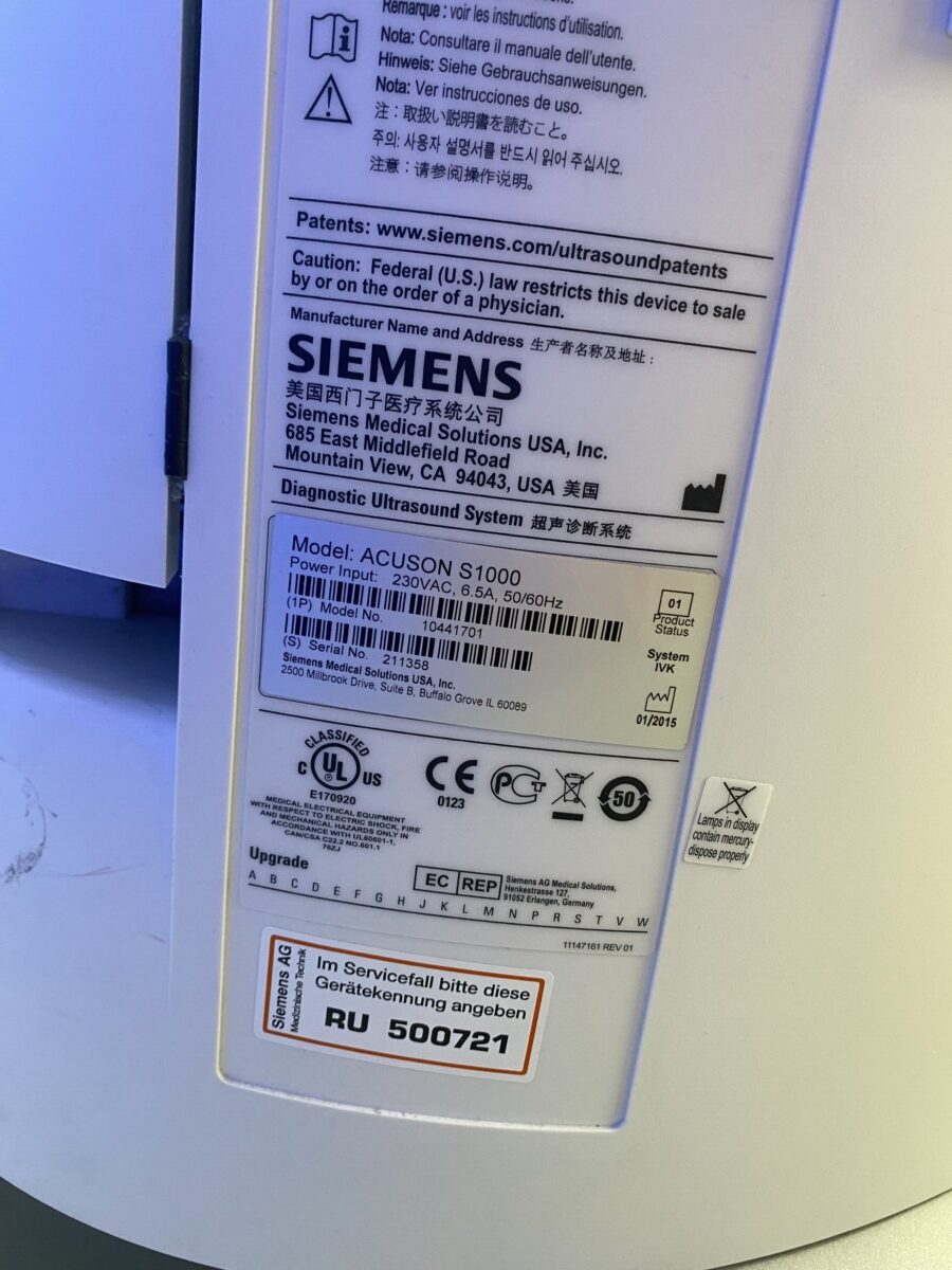 Siemens - Ultrasound System - Ultraschallgerät - ACUSON S1000 - REF 10441701