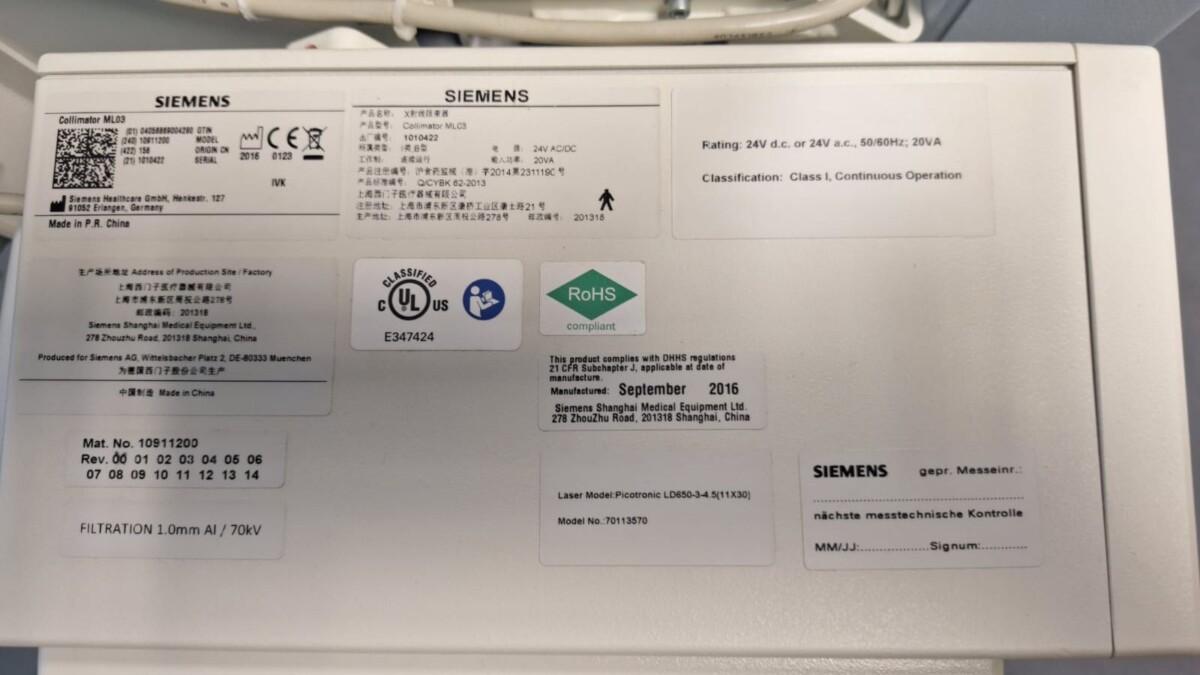 Siemens - MULTIX Select DR - Digitales Röntgensystem - Digital X-ray System - REF 10569624 - Baujahr 2016