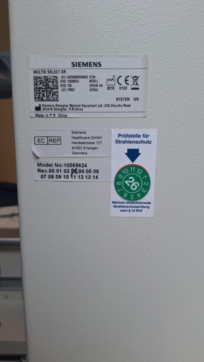 Siemens - MULTIX Select DR - Digitales Röntgensystem - Digital X-ray System - REF 10569624 - Baujahr 2016